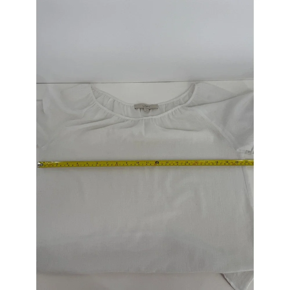 Ann Taylor LOFT White Pintuck Sleeve Peasant Blouse Sz S 3/4 Sleeve Scoop Neck